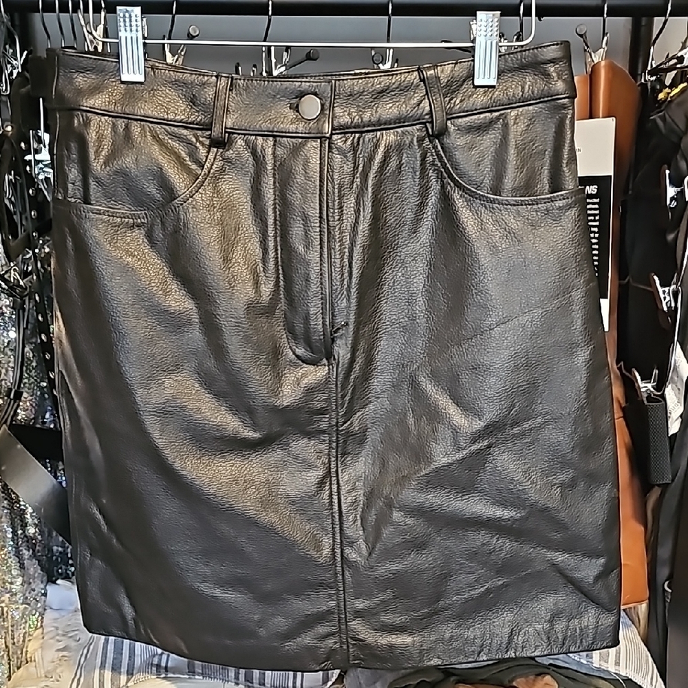 Genuine black leather mini skirt